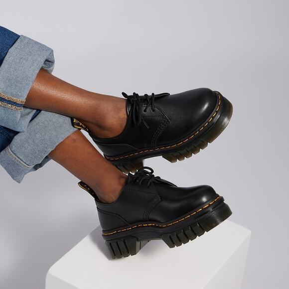 Dr. Martens Audrick 3-Eye Platform Shoes Black Leather UK 7 US 9 Chunky Sole EUC - Picture 9 of 16